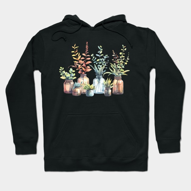 House Plants on Jars Hoodie by Siha Arts